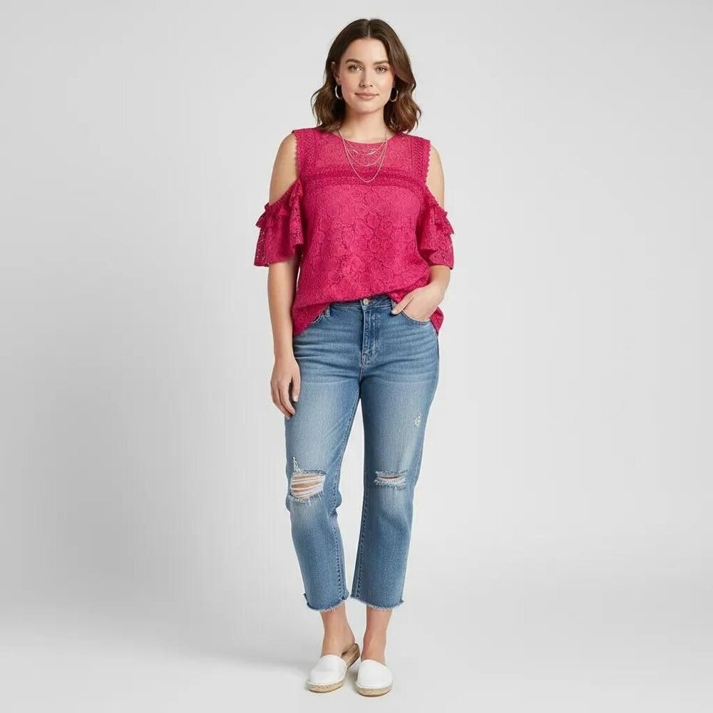 Project Runway Lively Pink Lace Overlay Cold Shoulder Top Women's Size XXL, NWT